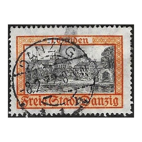 Allemagne, Ville Libre De Danzid 1925, Beau Timbre Oblitéré Yvert 196, Monuments De La Ville, 1 Guilden Orange Et Gris.