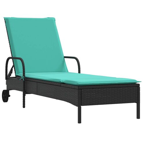 Vidaxl Chaise Longue À Roulettes Avec Coussin En Rotin Synthétique Noir