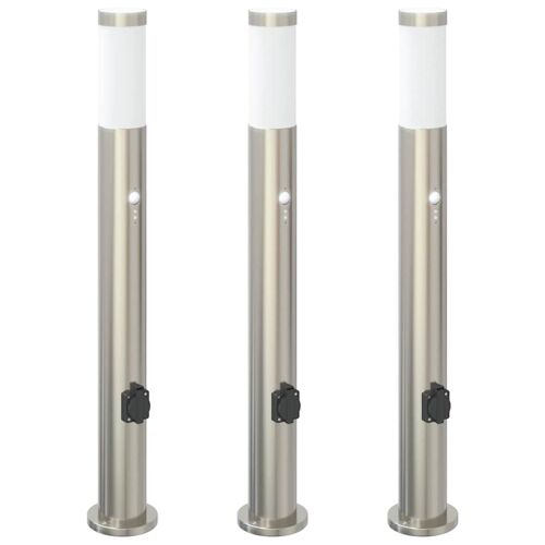 Vidaxl Bornes Lumineuses Avec Détecteur Et Prise Lot De 3 80 Cm Acier Inoxydable Ip44