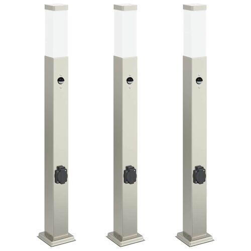 Vidaxl Bornes Lumineuses Avec Détecteur Et Prise Lot De 3 80 Cm Acier Inoxydable Ip44