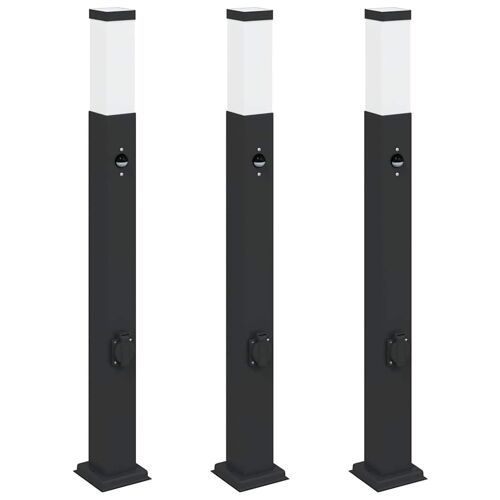 Vidaxl Bornes Lumineuses Avec Capteur Et Prise Lot De 3 80 Cm Noir Ip44