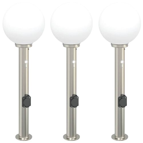 Vidaxl Bornes Lumineuses Avec Détecteur Et Prise Lot De 3 80 Cm Acier Inoxydable Ip44