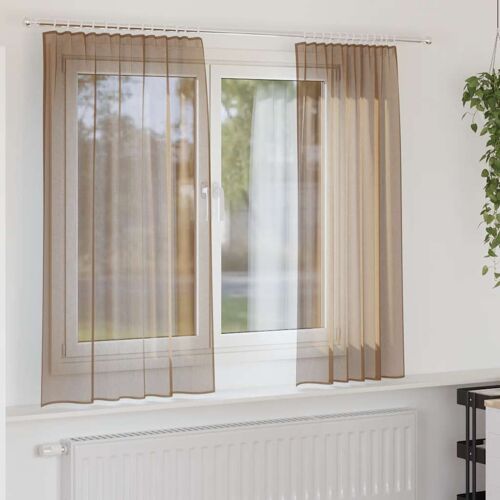 Vidaxl Rideaux En Voile À ?illets 2 Pcs Marron Clair