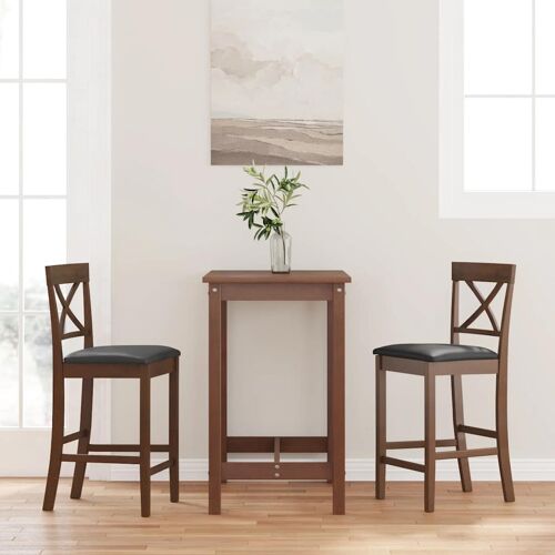vidaXL Tabourets de bar avec coussins (lot de 2) en bois massif marron et caoutchouc