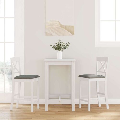 vidaXL Tabourets de bar avec coussins (lot de 2) en bois massif blanc et caoutchouc