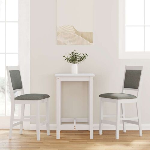 vidaXL Tabourets de bar avec coussins (lot de 2) en bois massif blanc et caoutchouc