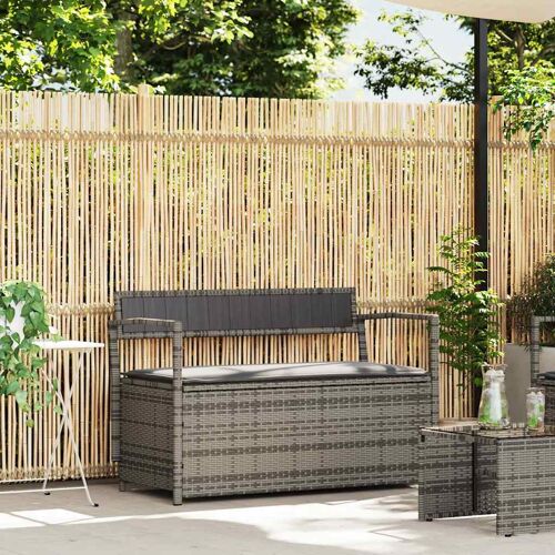 Vidaxl Banc De Rangement De Jardin Avec Coussin Gris Résine Tressée
