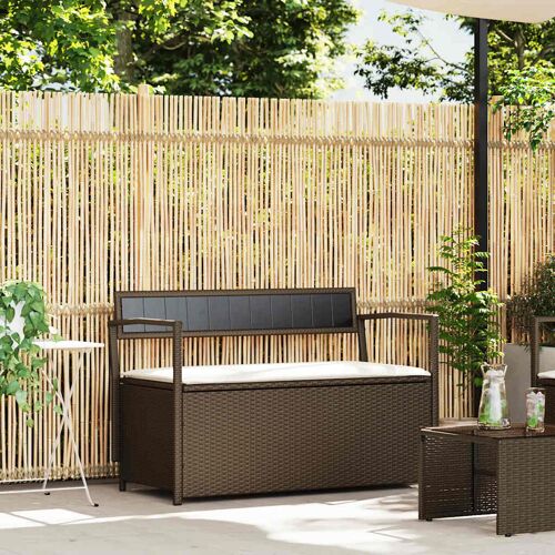 Vidaxl Banc De Rangement De Jardin Avec Coussin Marron Résine Tressée
