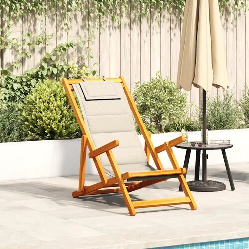 Vidaxl Chaise Pliante Avec Accoudoirs En Bois D'acacia Crème Et Textilène