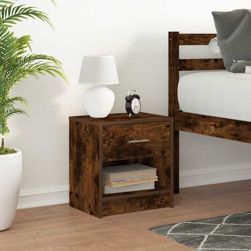 vidaXL Table de chevet avec tiroir en chêne fumé 39 x 28 x 41 cm