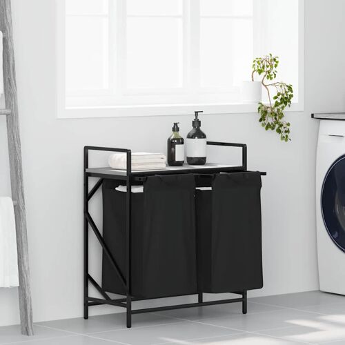 vidaXL Panier à linge 2 compartiments avec étagère Gris Sonoma