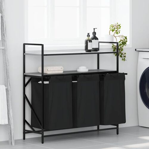 vidaXL Panier à linge à 3 compartiments avec étagères gris Sonoma