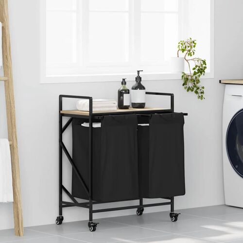 vidaXL Panier à linge à 2 compartiments avec roulettes chêne Sonoma