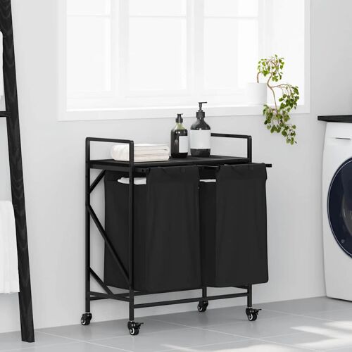 vidaXL Panier à linge à 2 compartiments avec roulettes en chêne noir