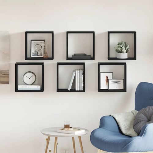 vidaXL Étagères murales cubiques lot de 6 chêne noir 30 x 15 x 30 cm bois composite