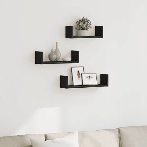 vidaXL Étagères murales 3 pcs en chêne noir contrecollé