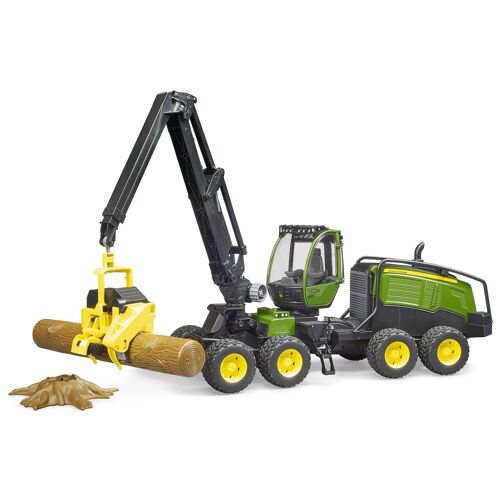 BRUDER ABATTEUSE TRONCONNEUSE JOHN DEERE 1270G AVEC TRONC DE BOIS ET SUPPORT