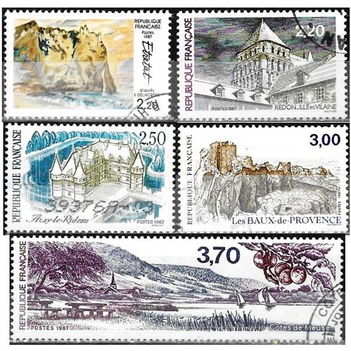 France 1987, Belle Série Complète Timbres Oblitérés Yvert 2642 À 2466, Redon, Etretat, Azay Le Rideau, Les Baux De Provence, Les Côtes De Meuse.