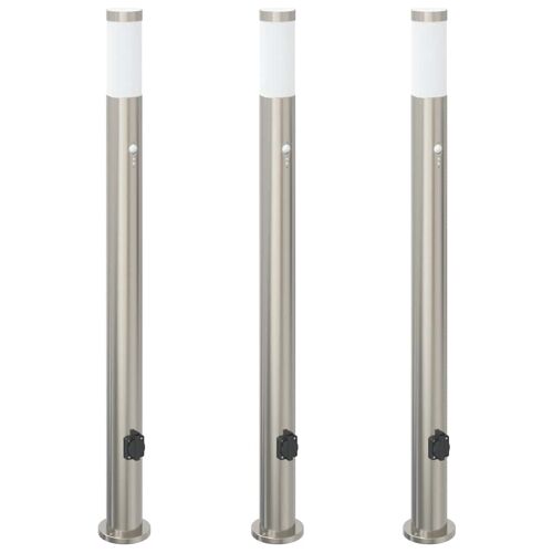 Vidaxl Bornes Lumineuses Avec Détecteur Et Prise Lot De 3 110 Cm Acier Inoxydable Ip44