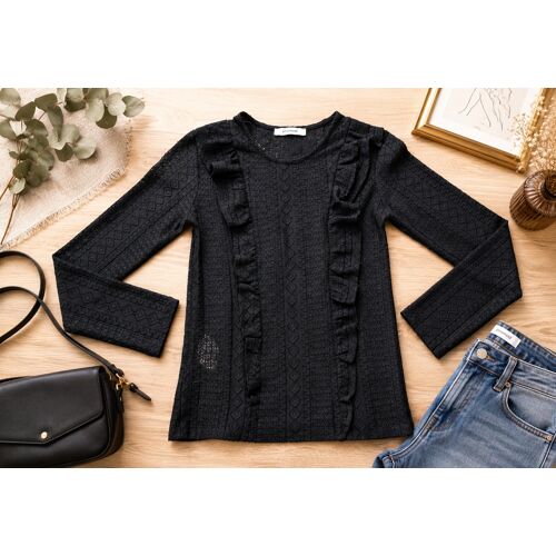 Top Dentelle Noir Promod Xs – Volants Bohème Chic – Très Bon État