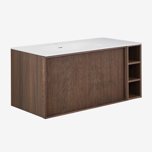 Ensemble meuble de salle de bain suspendu 100x50 cm en bois avec lavabo intégré Endika