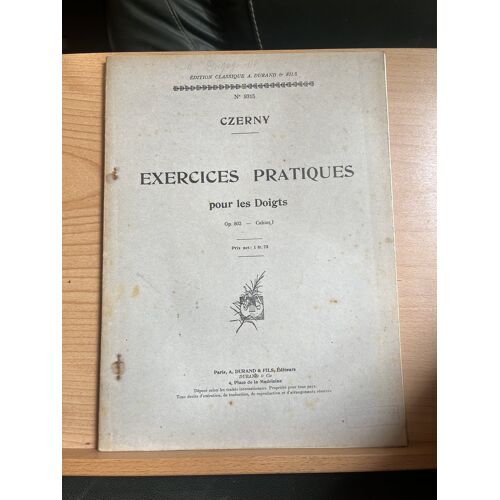 Czerny Exercices Pratiques Pour Les Doigts Opus 802 Cahier N° 1 Partition Durand 9315