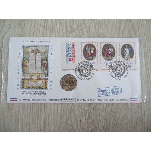 Enveloppe 1er Jour + Medaille Déclaration Des Droits De L'Homme 1789 / 1989