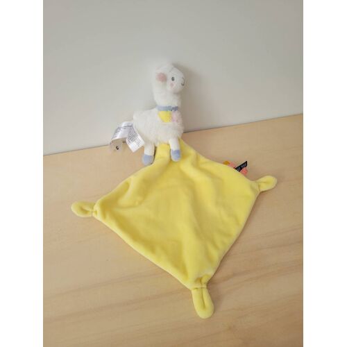 Doudou lama blanc carré jaune tape a l'?il