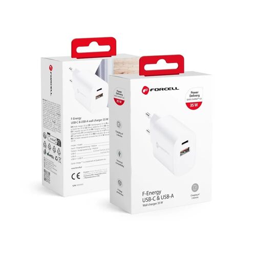 Chargeur secteur Forcell F-Energy 35W USB-C USB-A Blanc