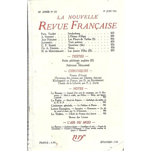 Revue Nouvelle Revue Fracaise N°273