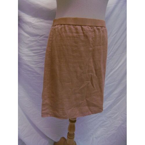 Hartford Jupe Droite Camel 100% Lin T 38