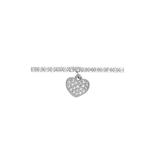 Bracelet Acier Oxydes Blancs Sertis Pampille Coeur Oxydes Blancs 16+3cm
