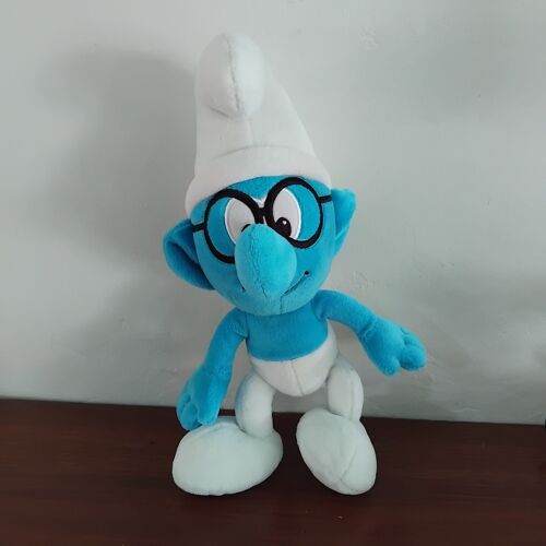 peluche schtroumpf à lunette 30 cms