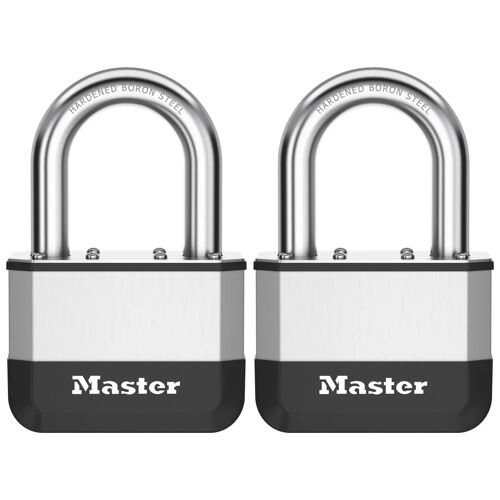 Master Lock Elite¿ Cadenas innovant nouvelle génération, en acier laminé haute résistance de 67 mm - anse en acier au bore trempé de 38 mm - 2 clés - Pack de 2