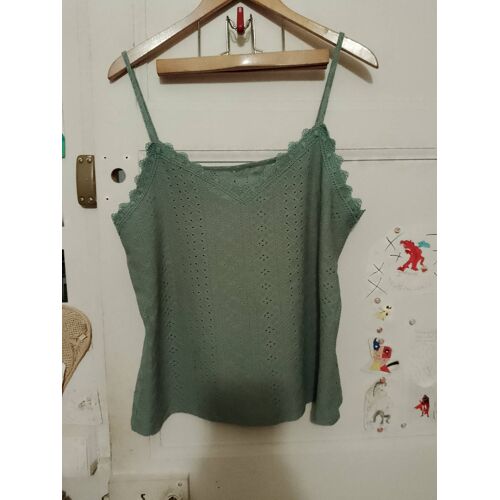 Débardeur Vert Col Dentelle 48 Neuf.