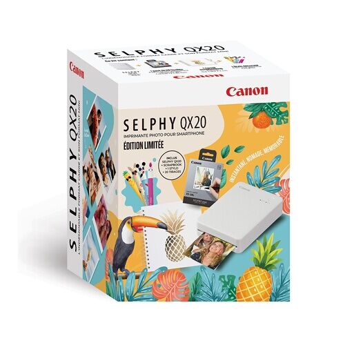 Imprimante photo Canon Kit Summer Selphy QX20 Blanc + 1 carnet et 20 tirages inclus 2026