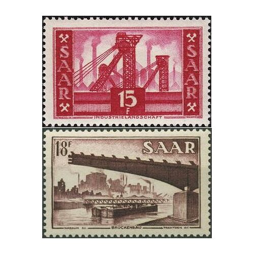 Allemagne, Land De Sarre Sous Administration Française 1954, Très Beaux Timbres Neufs** Luxe Yvert 337 Puits De Mine Et 338 Pont De Gersweiler Et Haut Fourneaux De Burbach.