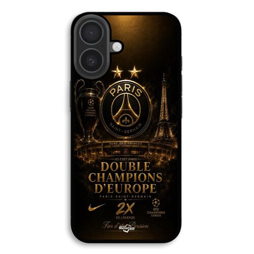 Coque Pour iPhone 17 PSG champions league 2 étoiles noir et dorée Maniacase