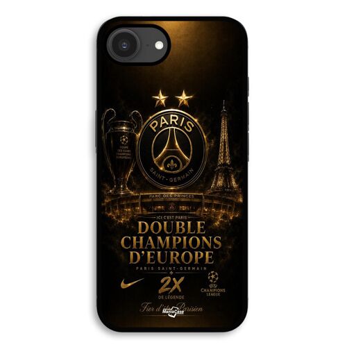 Coque Pour iPhone 16e PSG champions league 2 étoiles noir et dorée Maniacase