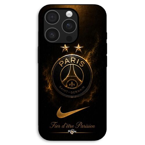 Coque Pour iPhone 13 Pro Max PSG double champion et fier, noir et dorée Maniacase