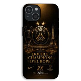 Coque Pour iPhone 14 PSG champions league 2 étoiles noir et dorée Maniacase
