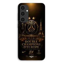 Coque Pour Samsung Galaxy S25 PSG champions league 2 étoiles noir et dorée Maniacase