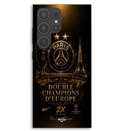 Coque Pour Samsung Galaxy S24 Ultra PSG champions league 2 étoiles noir et dorée Maniacase