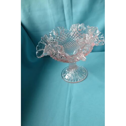 Ancienne Coupe Sur Pied En Verre Dentelle Rose