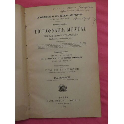 Dictionnaire Musical Des Locutions Étrangères Par Paul Rougnon Dédicacé