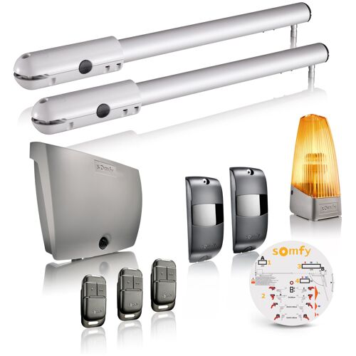 Motorisation de portail battant à vérin SGS Essential RTS - Livrée avec 3 télécommandes Keypop, feu orange et photocellules - Compatible app TaHoma