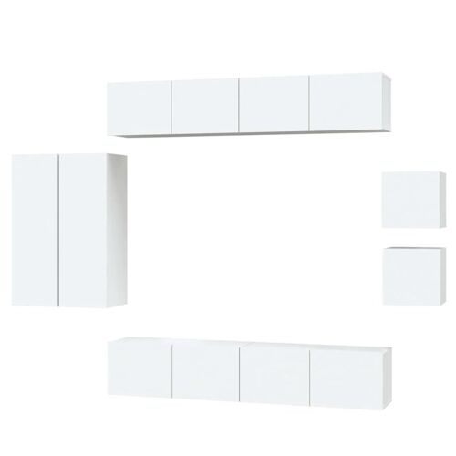 Ensemble de meubles armoire buffet TV télévision salon chambre séjour 8 pièces bois d'ingénierie blanc 02_0025229