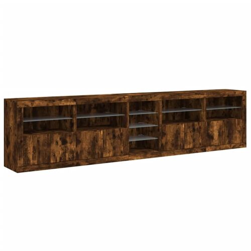 Buffet bahut commode armoire meuble de rangement organisateur cuisine salle de séjour salon avec lumières LED 283 x 37 x 67 cm marron 02_0029881