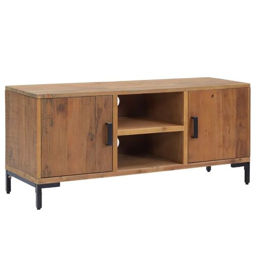 Meuble TV multimédia étagère télévision buffet téléviseur salle à manger salon chambre 110 x 35 x 48 cm bois de pin massif brun 02_0025767