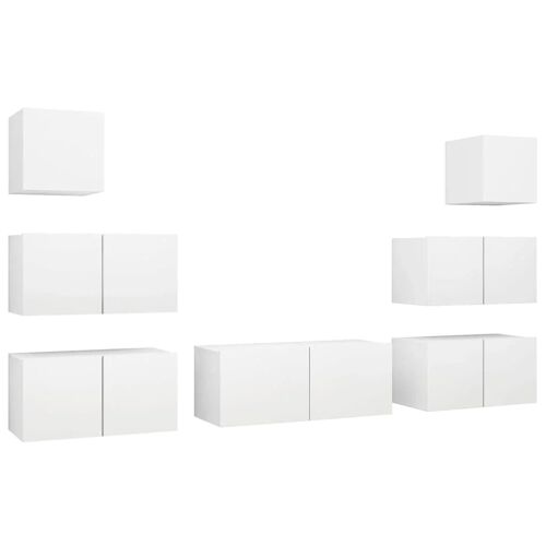 Ensemble de meubles armoire buffet TV télévision salon chambre séjour 7 pièces bois d'ingénierie blanc 02_0025149
